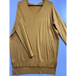 Dreamers Tan/Gold V-Neck Long Sleeve Pullover Long Tunic Style Sweater Size S/M